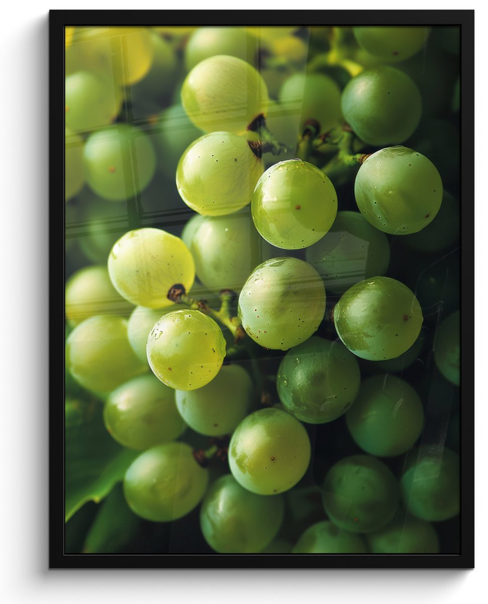 FrameYourWall Poster in lijst - Fotolijst 50x70 cm - Posters - Druiven - Tros - Groen - Posterlijst zwart - Decoratie - Wanddecoratie woonkamer - Muurdecoratie slaapkamer