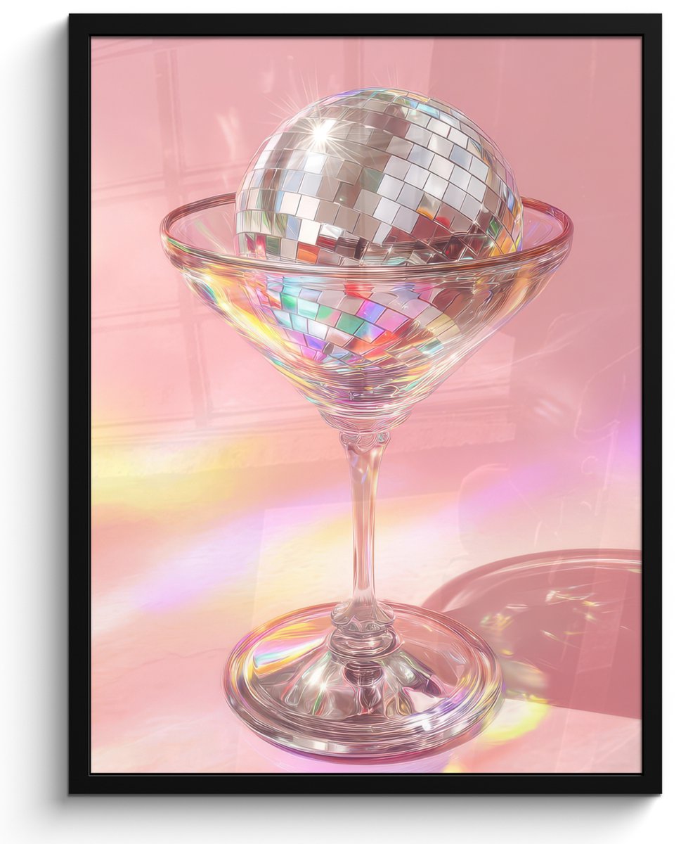 FrameYourWall Poster in lijst - Fotolijst 50x70 cm - Posters - Martiniglas - Discobal - Fonkelende lichtvlekken - Posterlijst zwart - Decoratie - Wanddecoratie woonkamer - Muurdecoratie slaapkamer Discobal - Martiniglas
