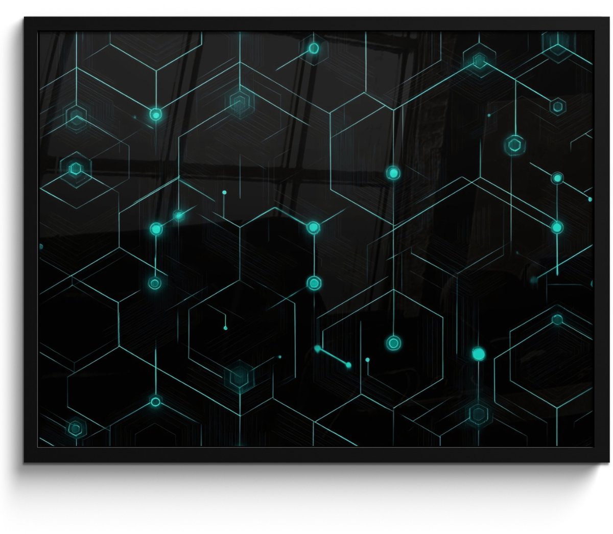 FrameYourWall Poster in lijst - Fotolijst 70x50 cm - Posters - Gaming - Netwerk - Blauw - Punten - Patroon - Posterlijst zwart - Decoratie - Wanddecoratie woonkamer - Muurdecoratie slaapkamer