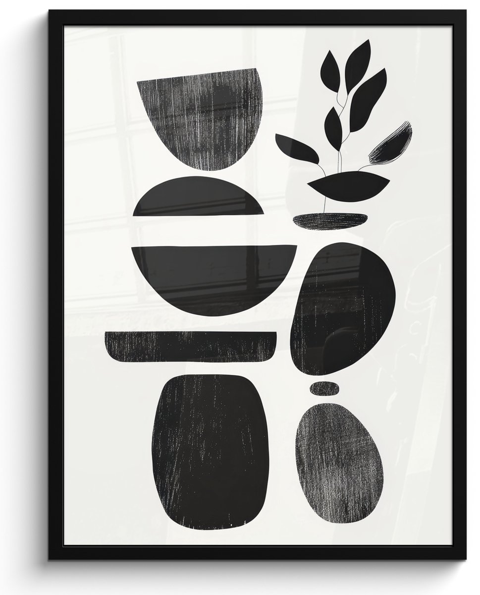 FrameYourWall Poster in lijst - Fotolijst 50x70 cm - Posters - Japandi - Zwart - Abstract - Posterlijst zwart - Decoratie - Wanddecoratie woonkamer - Muurdecoratie slaapkamer Figuren