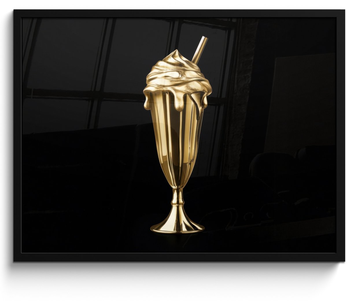 FrameYourWall Fotolijst inclusief poster - Posterlijst 70x50 cm - Posters - Milkshake - Goud - Drinken - Zwart - Foto in lijst - Keuken decoratie muur - Wanddecoratie accessoires - Muurdecoratie - Schilderijen