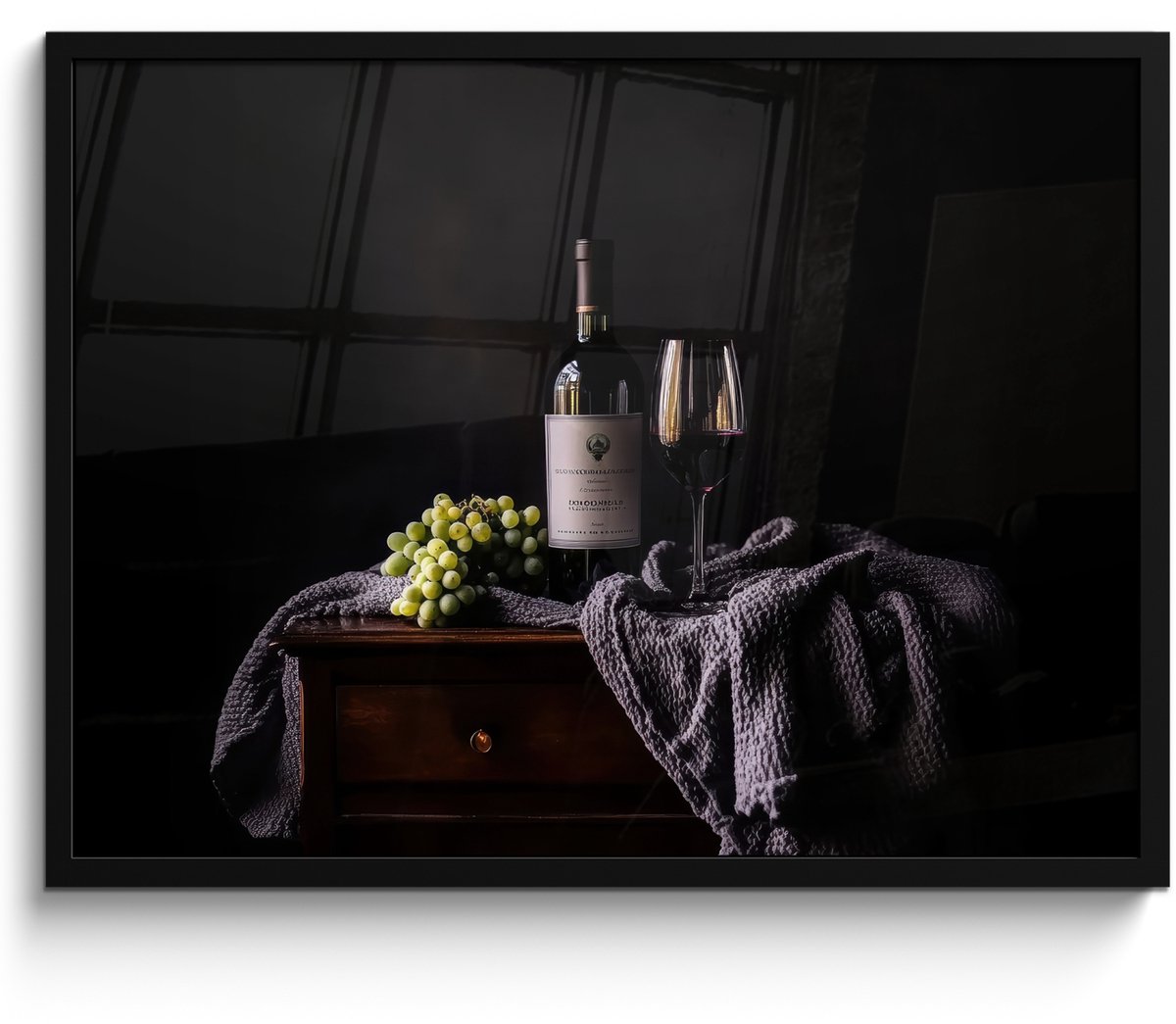 FrameYourWall Fotolijst inclusief poster - Posterlijst 70x50 cm - Posters - Druiven - Wijn - Rood - Tafel - Foto in lijst - Keuken decoratie muur - Wanddecoratie accessoires - Muurdecoratie - Schilderijen Rode - Wijn