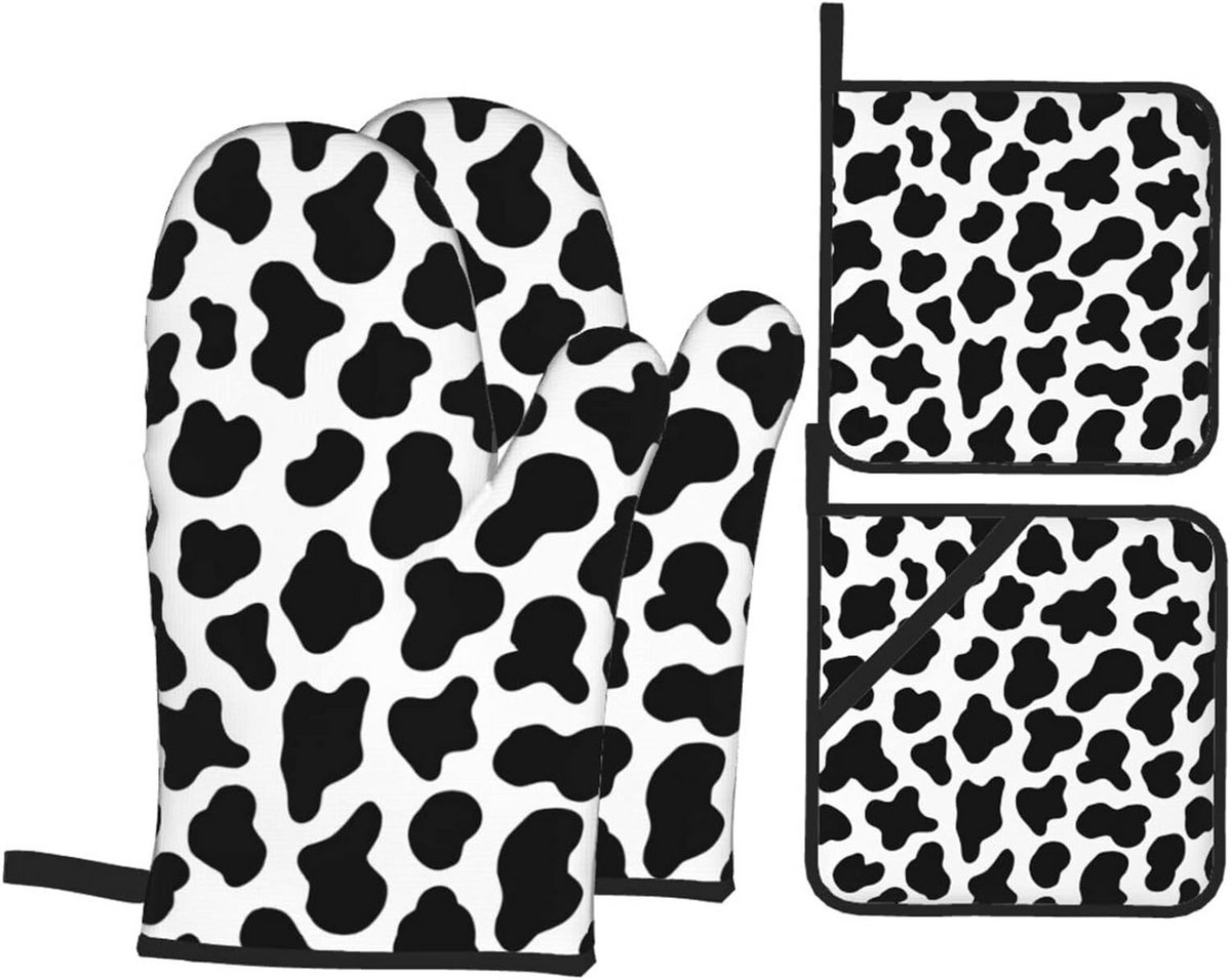 Ovenwanten en Pannenhouders - Kookwanten Sets - Keuken Bescherming - Hittebestendig Ontwerp - Set van 4 - Koeienprint