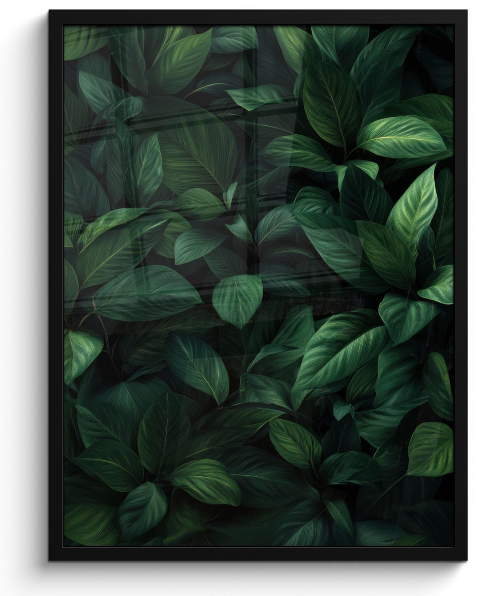 FrameYourWall Poster in lijst - Fotolijst 50x70 cm - Posters - Bladeren - Ovaal - Groen - Nerven - Posterlijst zwart - Decoratie - Wanddecoratie woonkamer - Muurdecoratie slaapkamer Bladeren - Nerven
