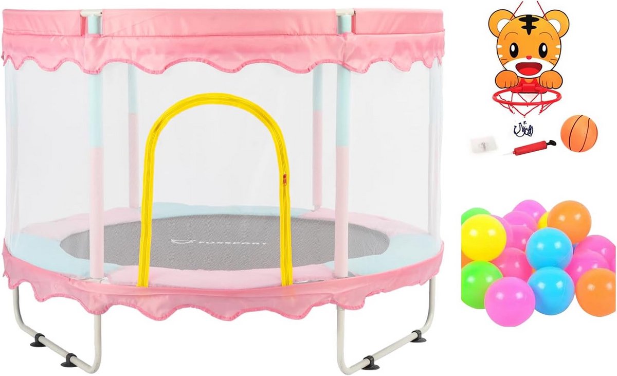 Kinder Trampoline Binnen en Buiten met Veiligheidsnet en Basketbal Set