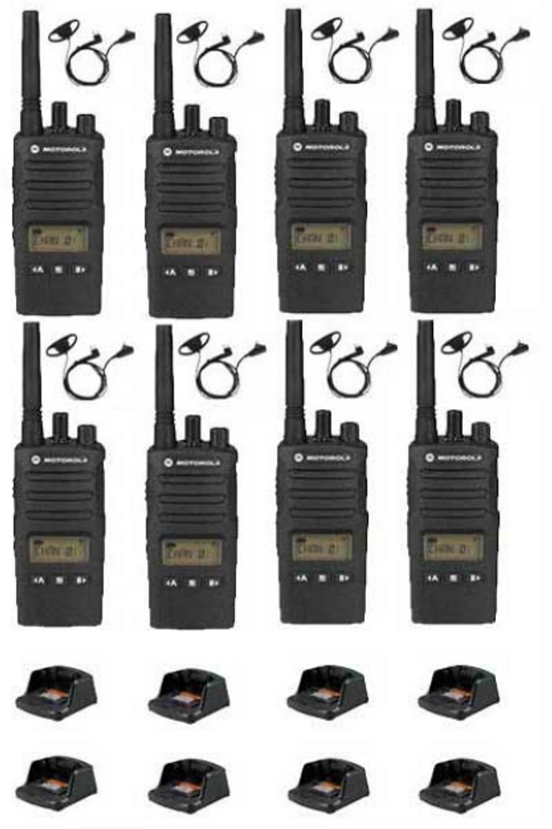 Set van 8 Motorola XT460 IP55 PMR446 met D-shape oortje M1 2-Pins en tafellader