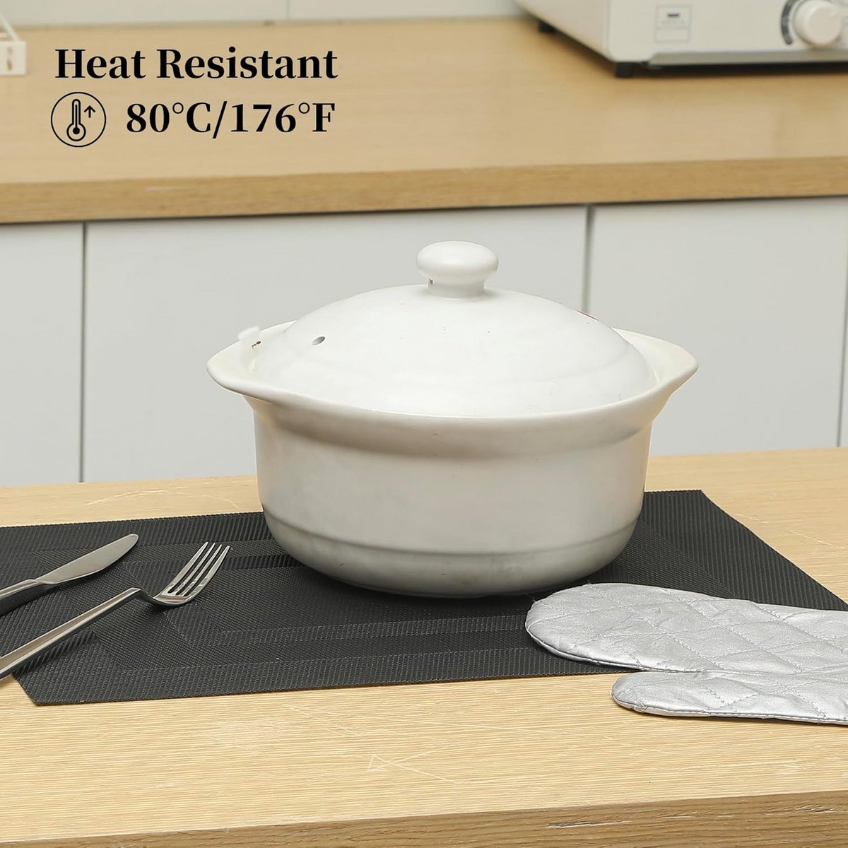 Set van 6 Rechthoekige Tafelmatten Zwart - Hittebestendig en Wasbaar PVC Vinyl