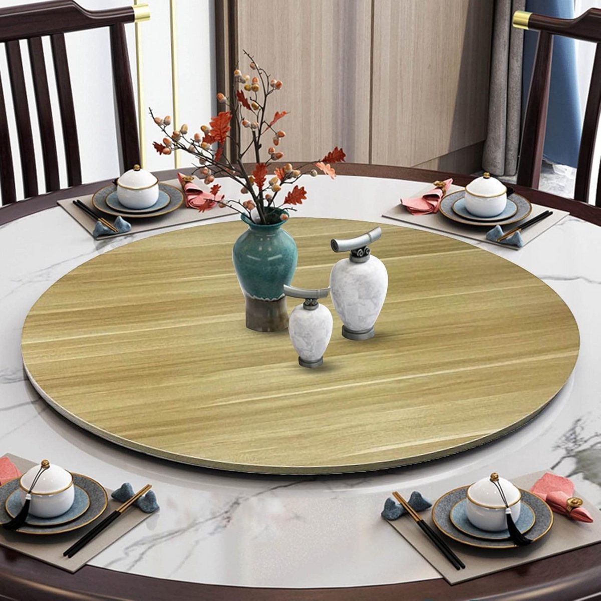 Ronde Houten Draaitafel voor Eettafel - 360° Draaibaar Serveerplateau