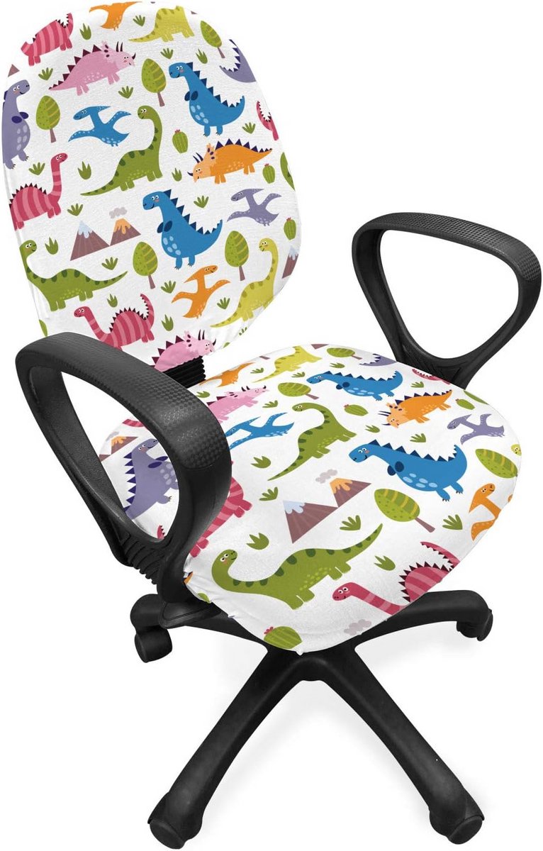 Stretch Bureaustoelhoes met Dinosaurussen Print - Decoratieve en Beschermende Stoelbekleding