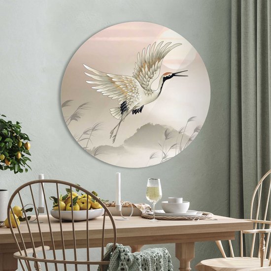 Peinture sur verre autour de Grues au pastel