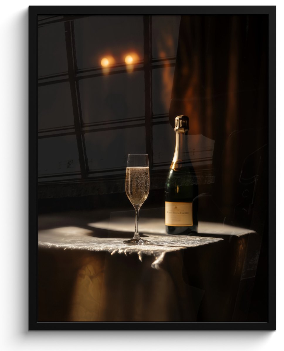 FrameYourWall Fotolijst inclusief poster - Posterlijst 50x70 cm - Posters - Prosecco - Bubbels - Sfeervol - Drank - Foto in lijst - Keuken decoratie muur - Wanddecoratie accessoires - Muurdecoratie - Schilderijen