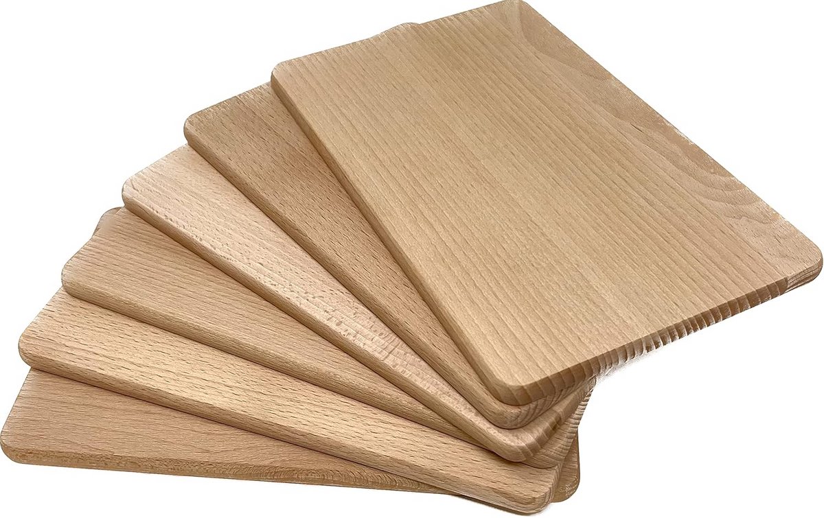 Set van 6 Onbehandelde Houten Plankjes van Beukenhout voor Ontbijt en Borrel