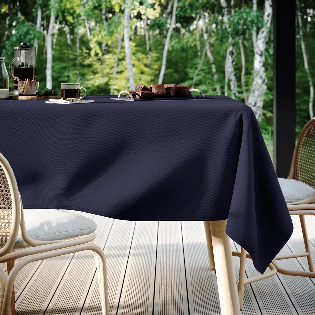 Rond Tafelkleed 120x120 cm Donkerblauw Zigzagpatroon Afwasbaar Binnen Buiten