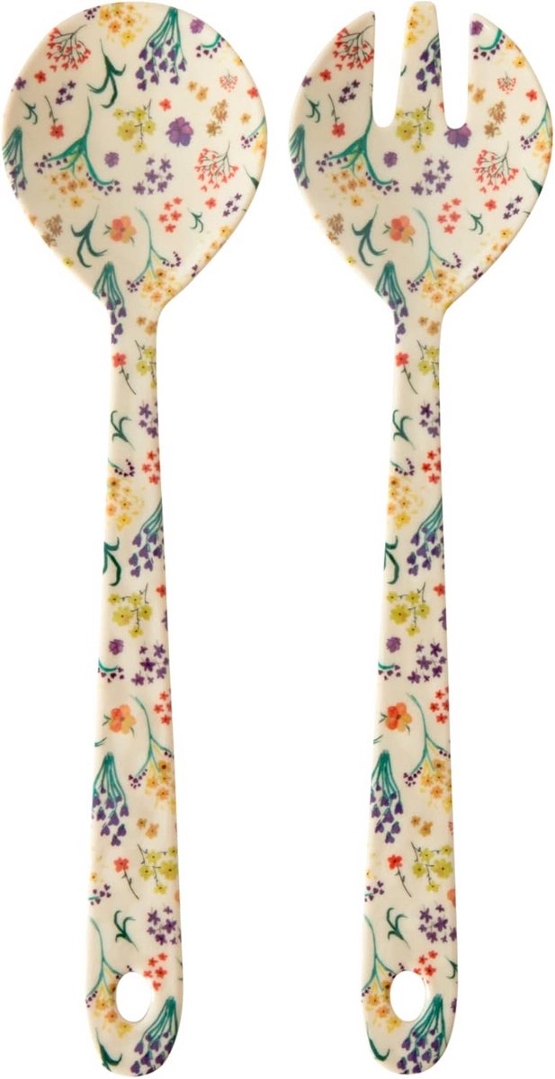 Melamine saladelepel en vork met wildflowerprint