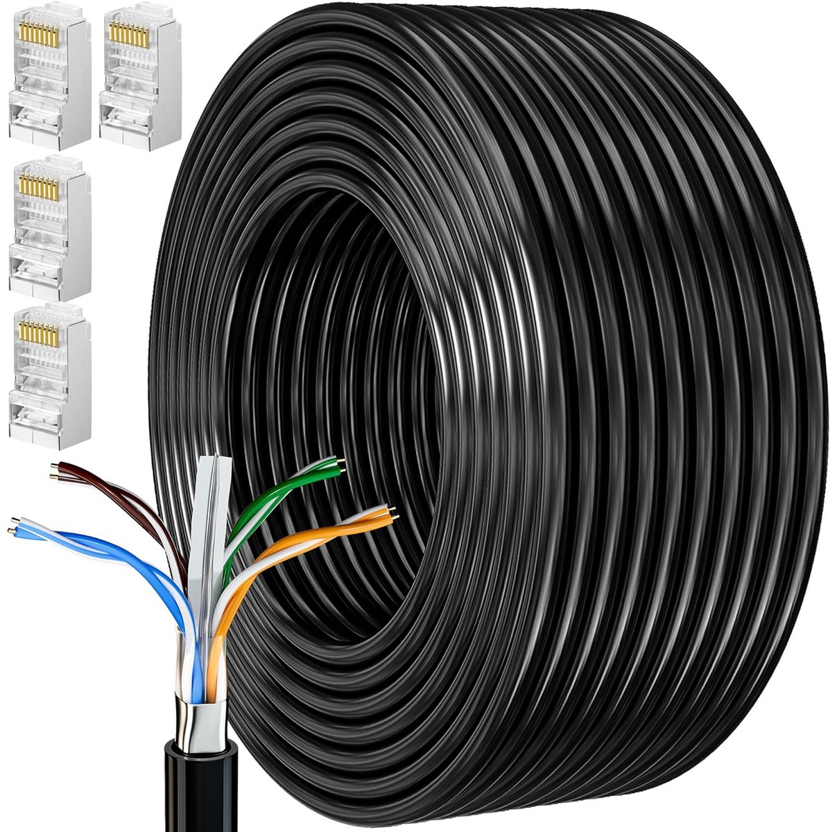 Internetkabel Cat 6 | 15 meter | FTP | 23 AWG | 1 Gbps | geschikt voor outdoor gebruik | water- en weersbestendig | voor betrouwbare internet- en netwerkverbindingen | geschikt voor installatie | met RJ45-connectoren