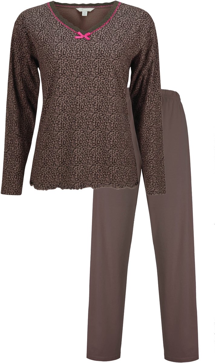 Irresistible Dames Pyjama - Lange Mouwen - Bruin - Maat S