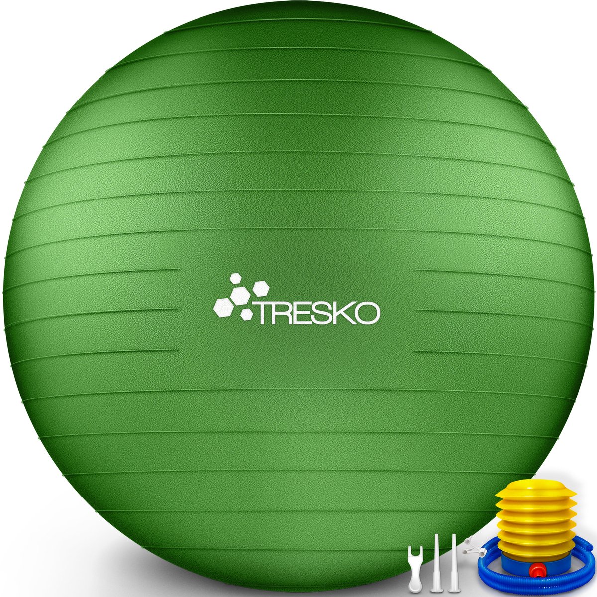 TRESKO® anti-burst gymnastiekbal 55 cm 65 cm 75 cm 85 cm | zitbal | yogabal | 300 kg | met luchtpomp (groen, 75 cm, geschikt voor een lengte van 175 tot 185 cm)