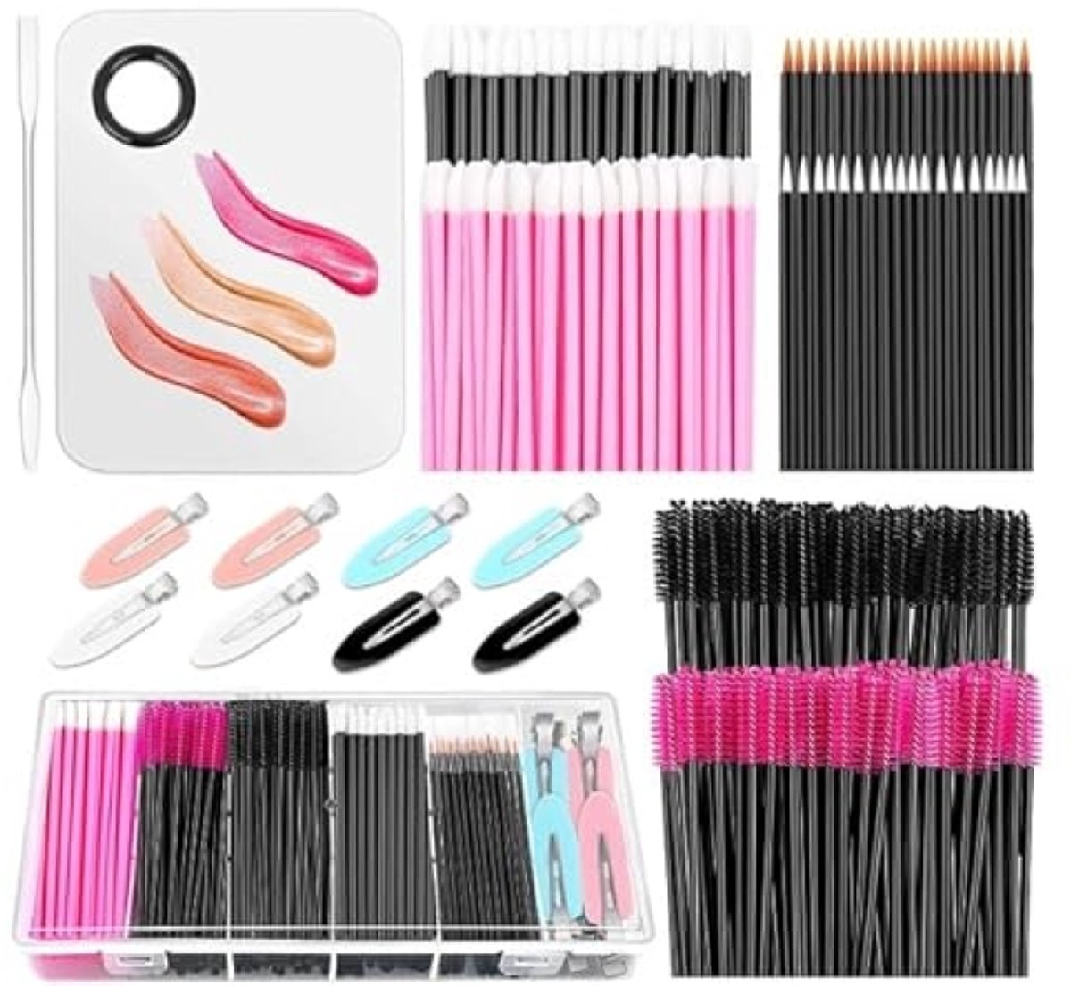 Complete make-up kwastenset, 229 stuks wegwerp applicators met mengpalet en opbergdoos