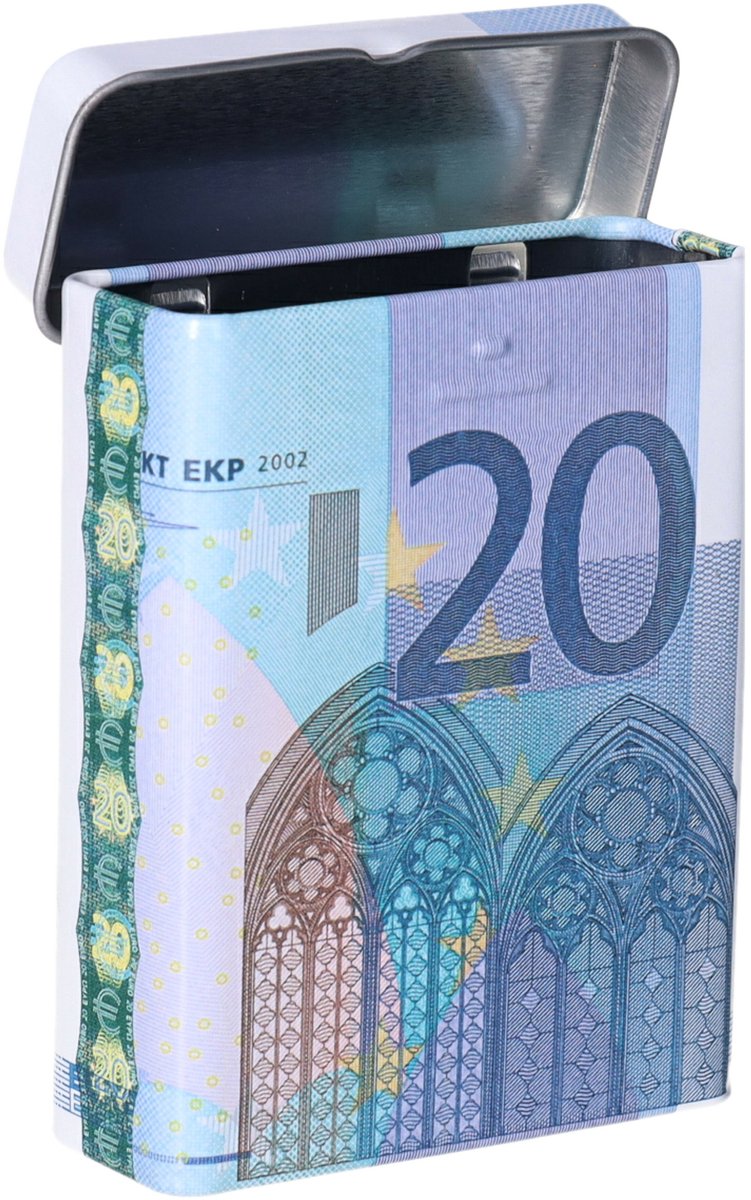 Sigarettendoosje of klein opslag blikje - 20 euro biljetten print - deksel - 7 x 9 x 2.5 cm - doosjes - blikjes