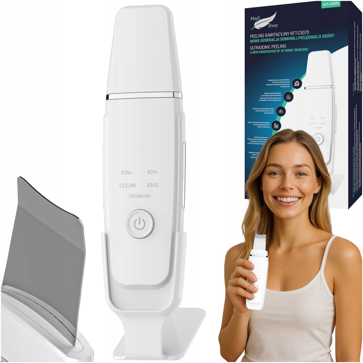 Medi Sleep KFT-CS070 - Huidverjongingsapparaat - Ultrasone Reiniging - EMS en ION Modus - Draadloos