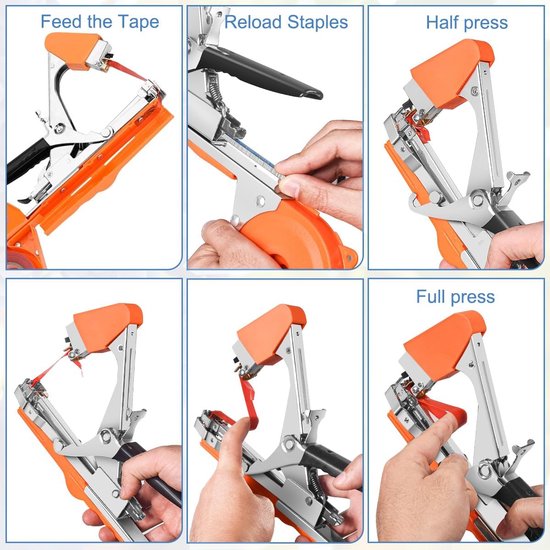 Bindmachine - Bindtang Voor Planten - Bind Tak Machine- Groente & Fruit Bindmachine - Tuingereedschap - Plantenbinder voor Plantensteun - Tapener - 5 Rollen Bindtape — afbeelding 3