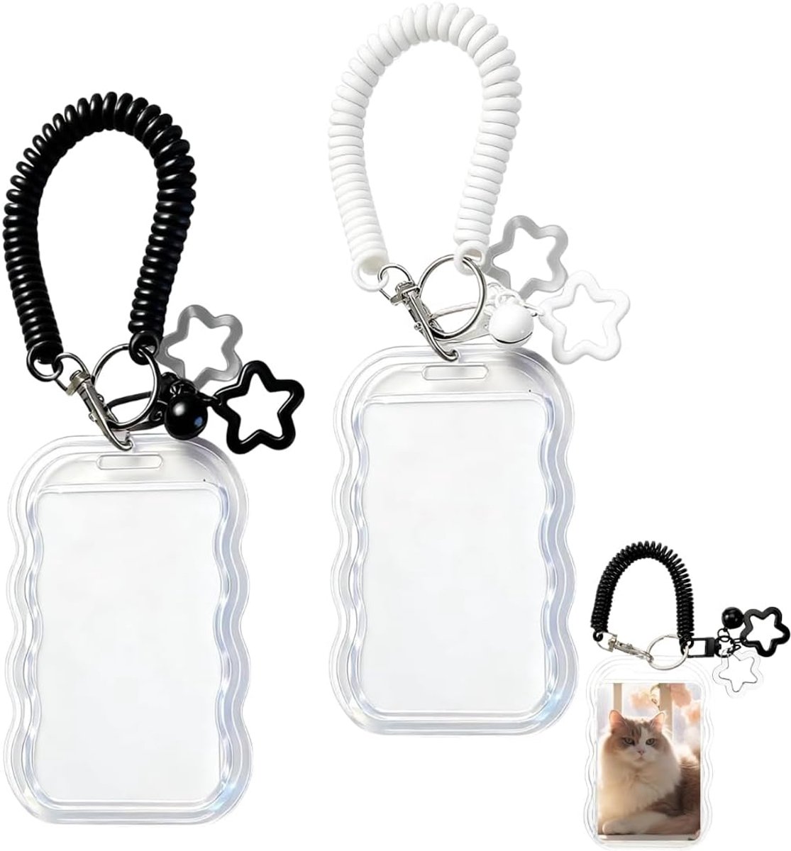 Kaarthouder Set - Sleutelhanger Accessoires - Dagelijks Gebruik - Transparant Design - 2 Stuks - Wit Ster