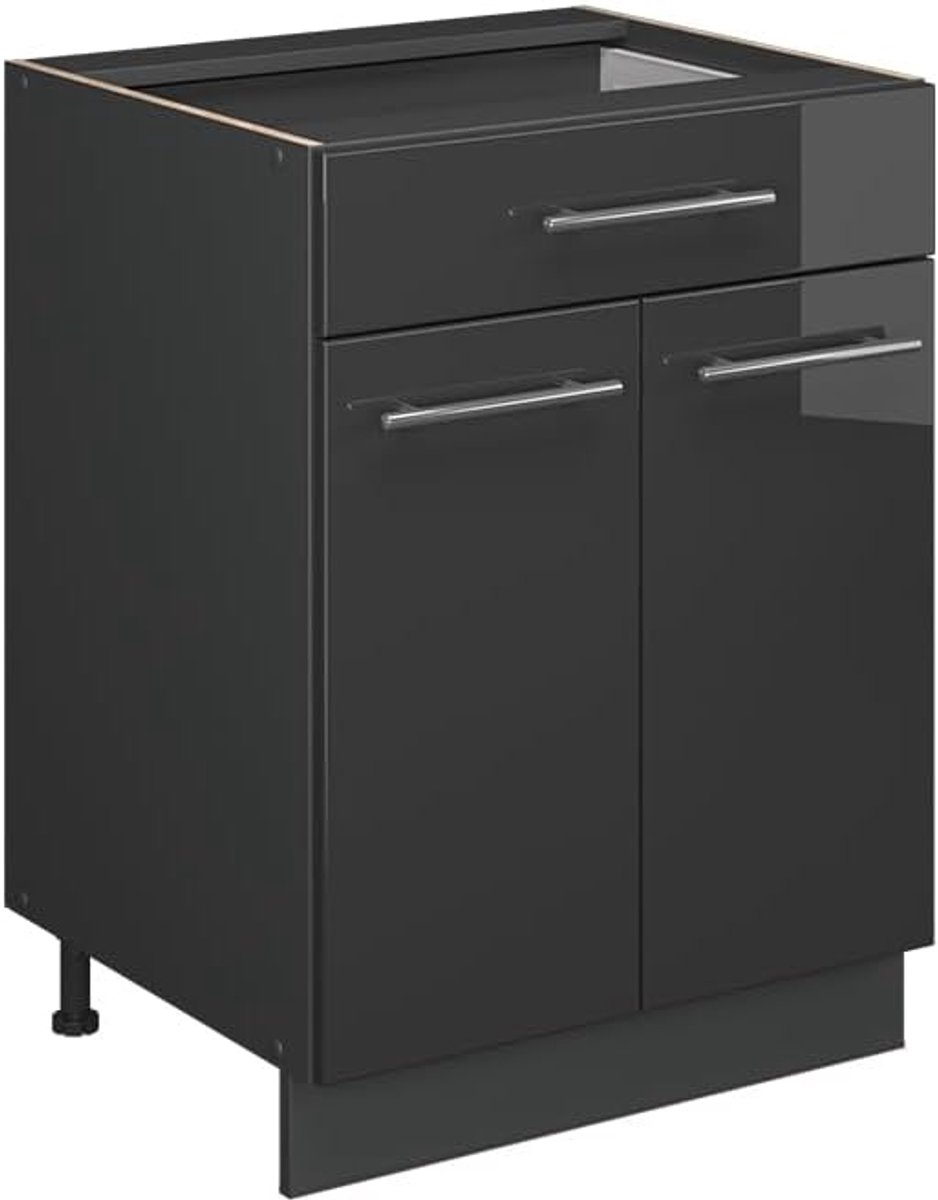 Keukenonderkast met lade - Ladekast Keuken - Keukenopslag - Soft-close scharnieren - 60 cm breed - Antraciet Hoogglans
