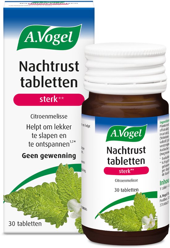 A. Vogel Nachtrust tabletten sterk, met citroenmelisse. Helpt om lekker te slapen en te ontspannen.