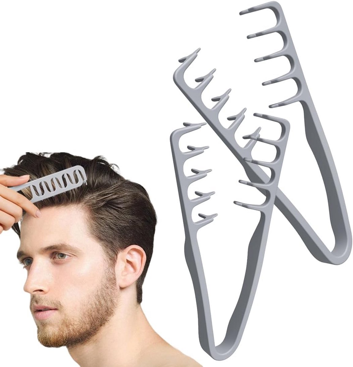 Textuur Kammen - Herentools Volume - Haar Styling - Wijd Vertand Ontwarren - 2 Stuks - Grijs