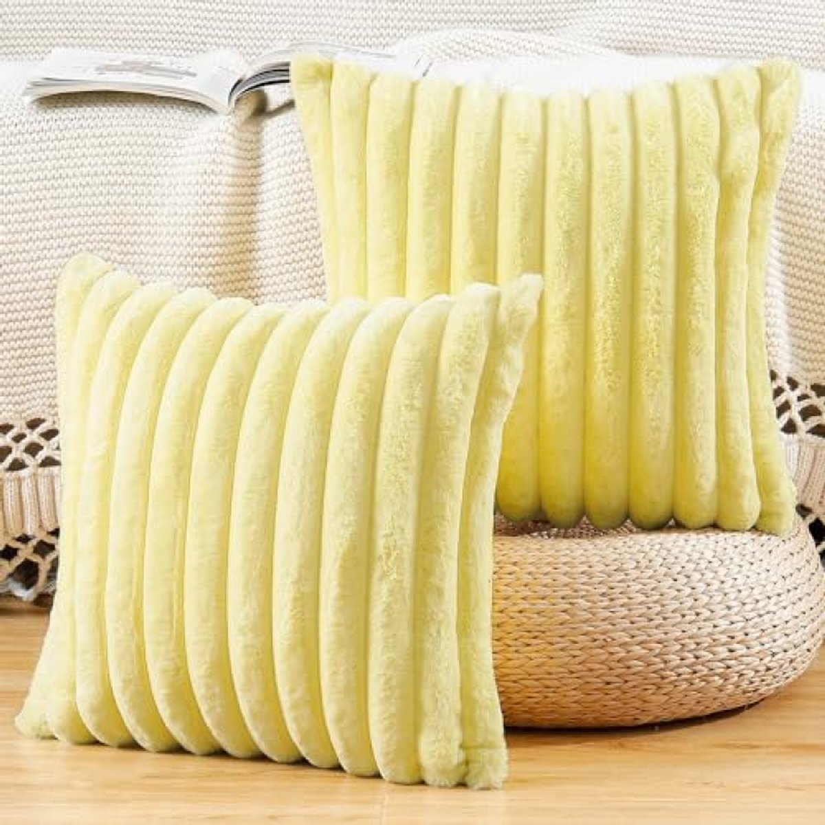 Set van 2 Fluffy Zachte Decoratieve Kussenslopen 45x45 cm - Geel