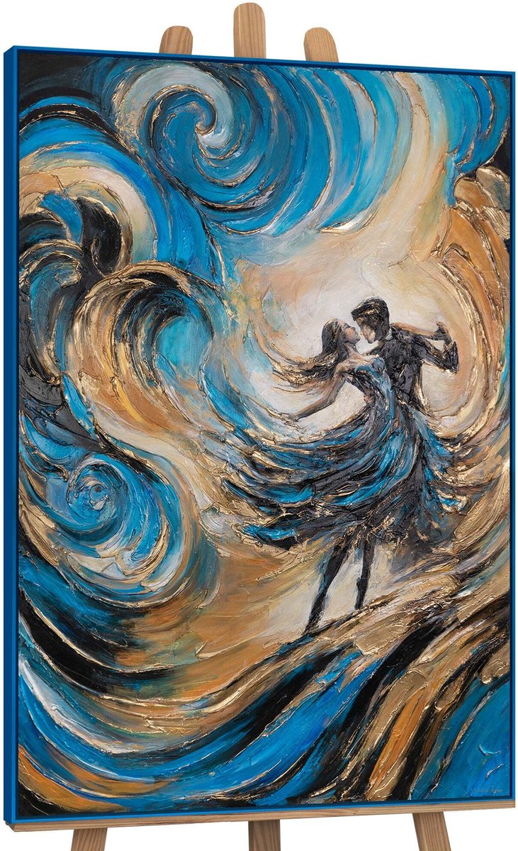 YS Canvas schilderij handgeschilderd fairy waltz abstract – YS-Art Gallery – Luxe wanddecoratie voor woonkamer – Modern schilderij voor slaapkamer en hal Blue