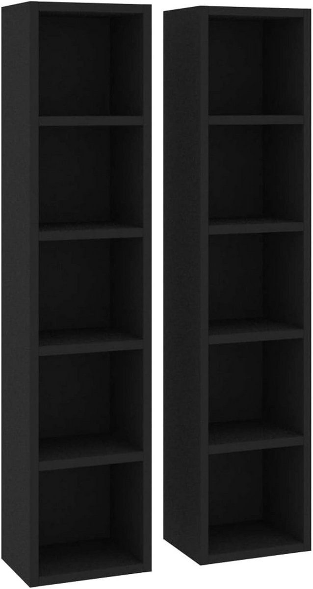 Wandrek 2 stuks - Media Opslag - Cd's Dvd's Opslaan - 5 Vakken Per Stuk - 21x935 cm - Zwart