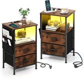 COSTWAY Nachtkastje met led en laadstation, set van 2 bijzettafel met 2 laden en zijvakken, nachtkastje met USB-poorten en stopcontacten, 38 x 30 x 60 cm