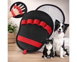 Dierenhaarverwijderaar Handschoen - Pluisverwijderaar Vachtmagneet - Meubels Stoffen Reinigen - Dubbelzijdig Ontwerp - 21x18cm - Zwart