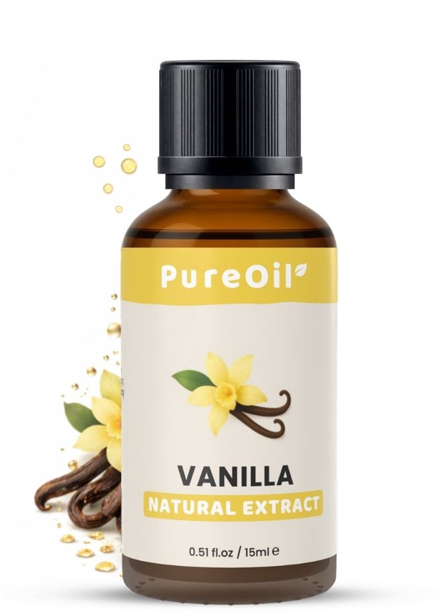 PureOil – Vanille Olie – 15ml – 100% Puur, Natuurlijk & Vegan – Vanilleolie Voor Haar | Huid | Gezicht | Scalp | Diffuser | Aromatherapie