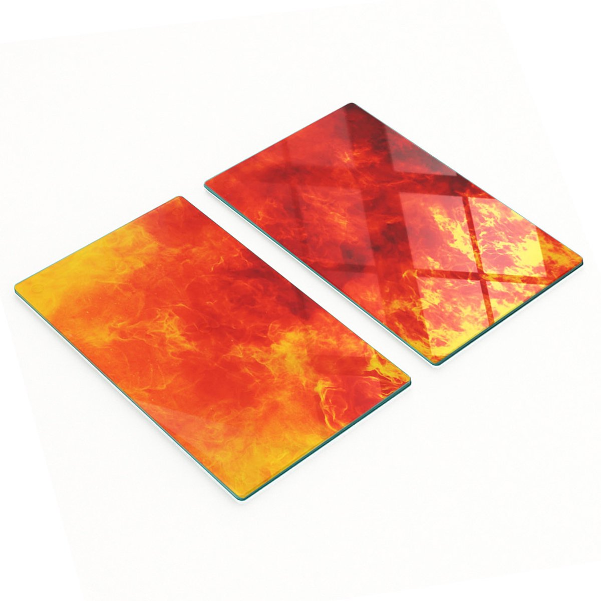 Decoratieve glazen snijplanken met vlammenmotief, 2x30x52 cm