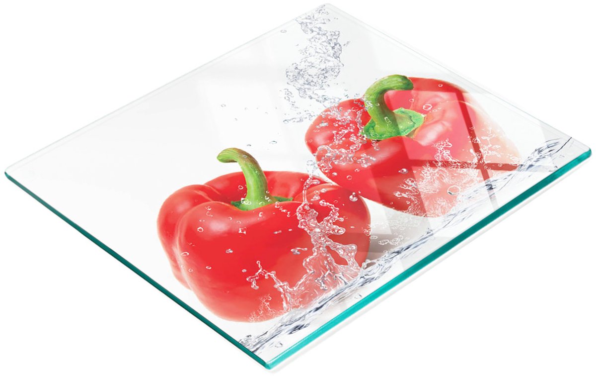 Decoratieve glazen snijplank met rode paprika's, 60x52 cm