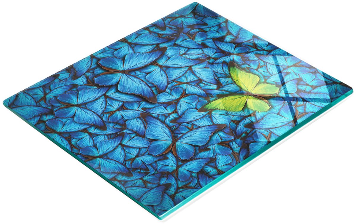 Multifunctionele decoratieve glazen snijplank voor de keuken, groene vlinder, 60x52 cm