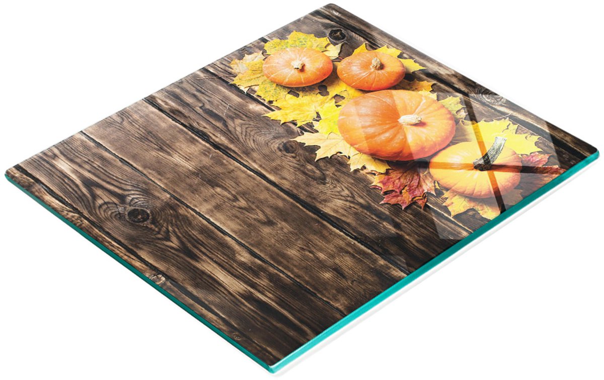 Multifunctionele decoratieve glazen snijplank voor in de keuken, pompoenbruin, 60x52 cm