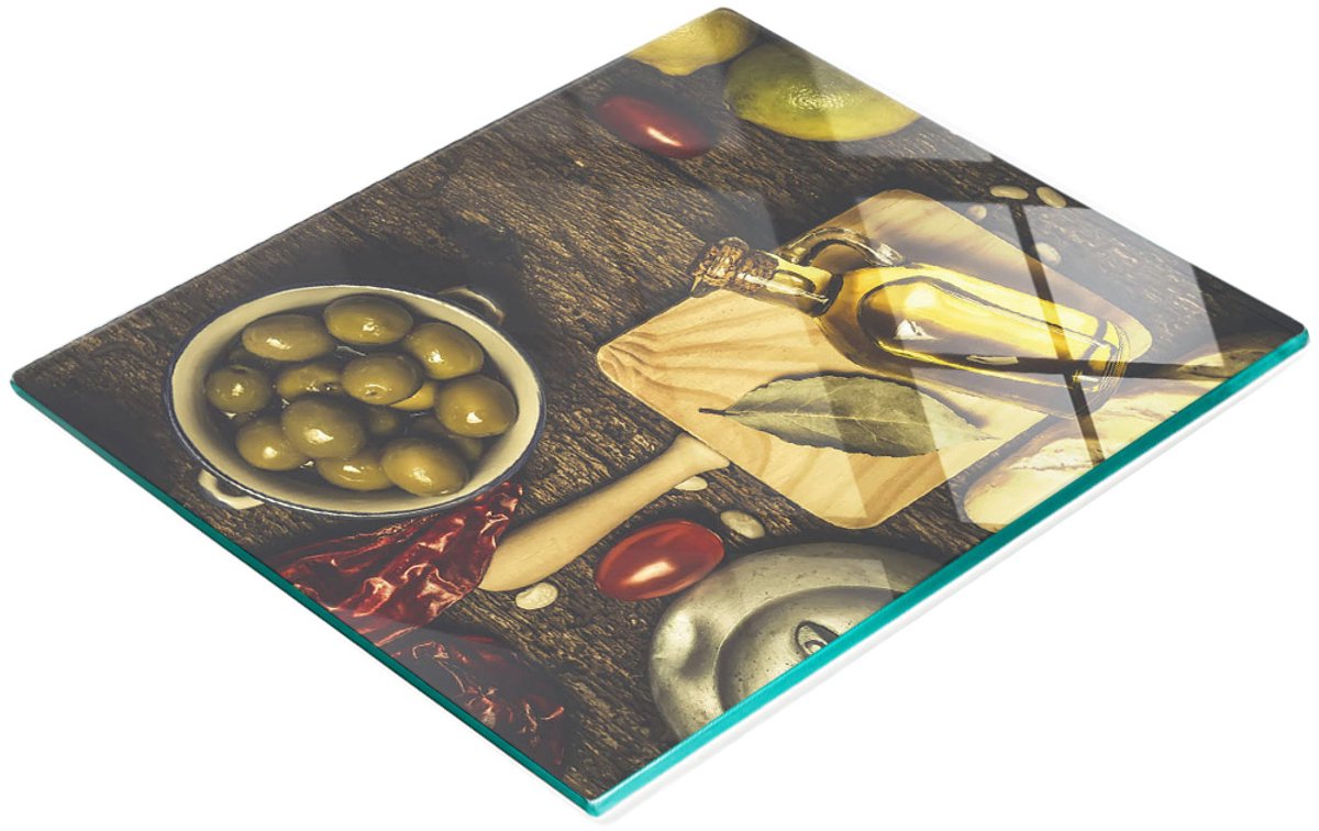Multifunctioneel decoratief glazen bord met olijfprint 60x52 cm