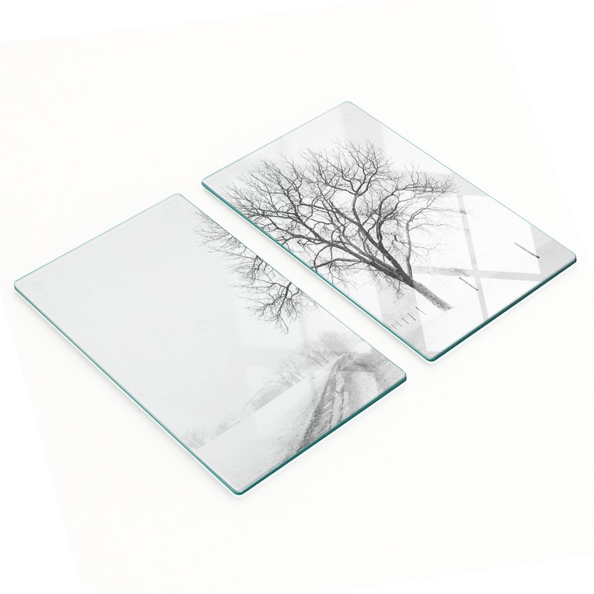 Set van twee decoratieve glazen keukenplanken met winterboommotief, 2x30x52 cm