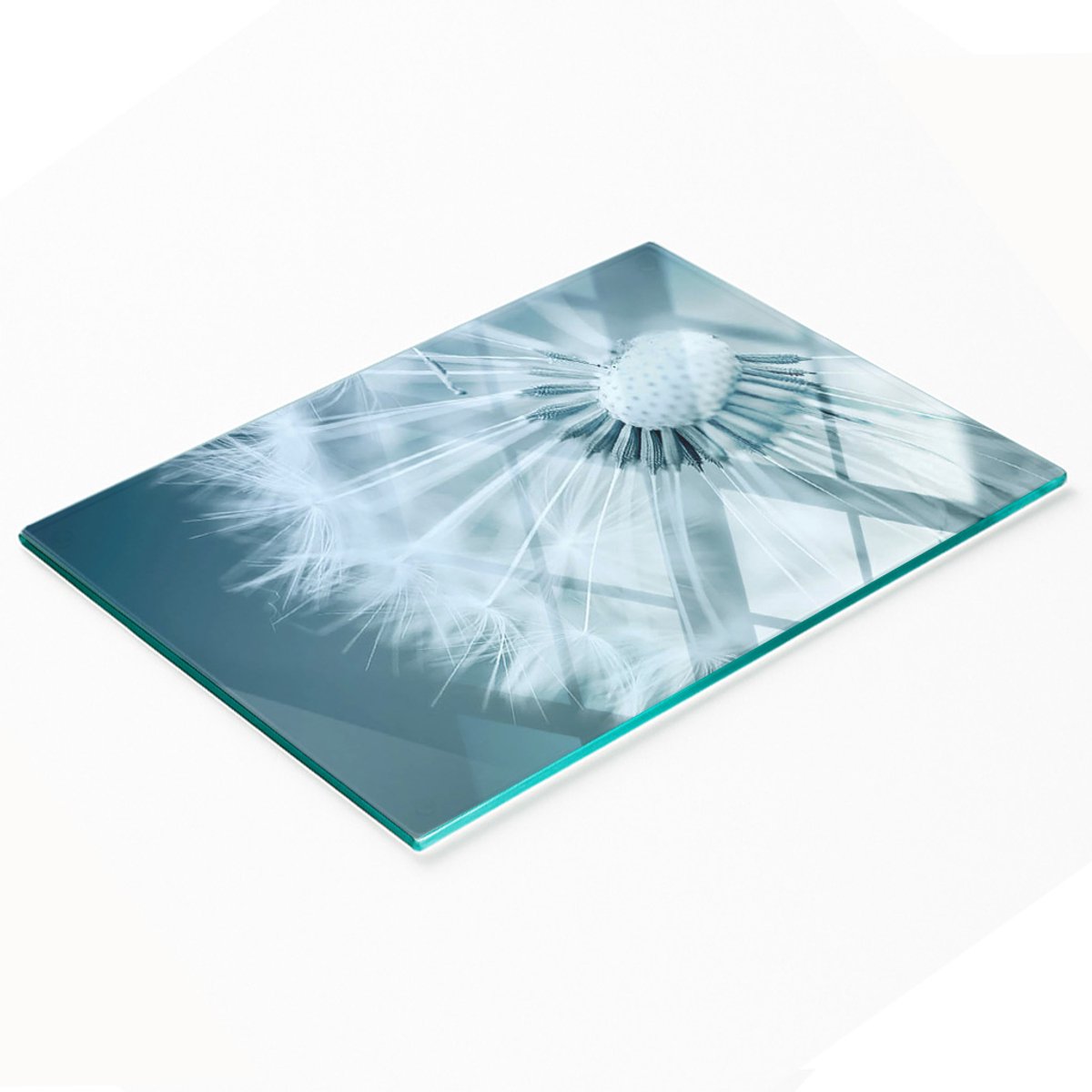 Multifunctioneel decoratief glazen keukenbord met paardenbloemmotief, 80x52 cm