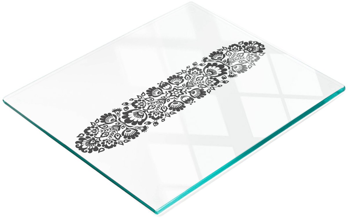 Gehard multifunctioneel decoratief bord van glas met volksbloemenmotief, 60x52 cm