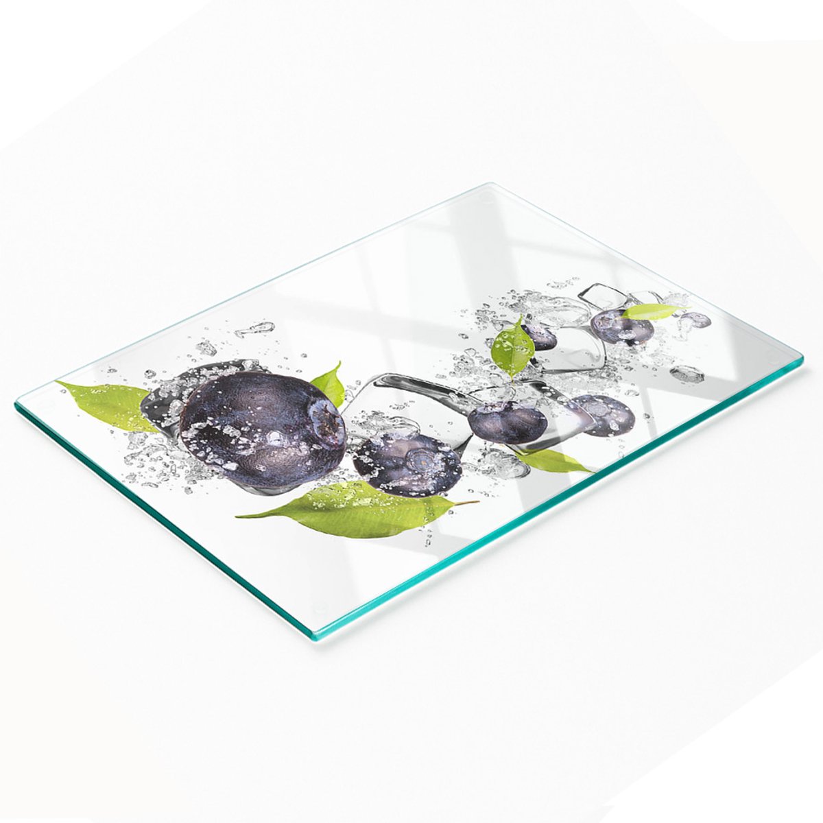 Glazen serveerplank met afbeelding van bosbessen en ijs, 80x52 cm