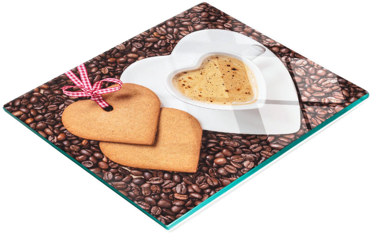 Duurzame en stijlvolle glazen snijplank met koffie- en peperkoekpatroon, 60x52 cm