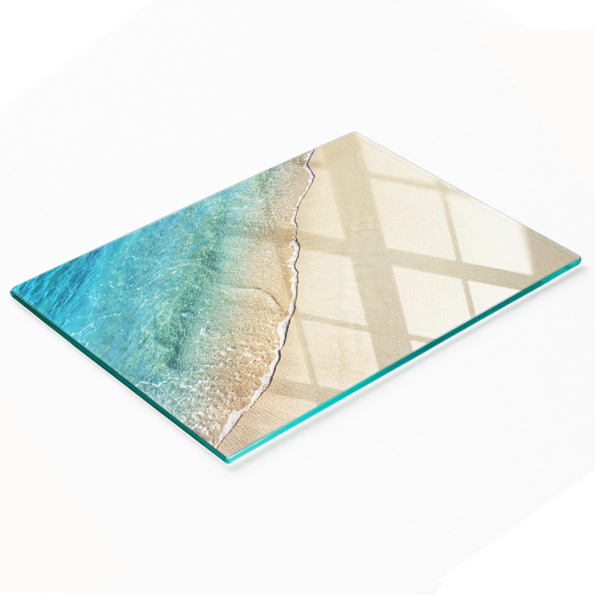 Gehard multifunctioneel decoratief glazen bord met strandgolfmotief, 80x52 cm