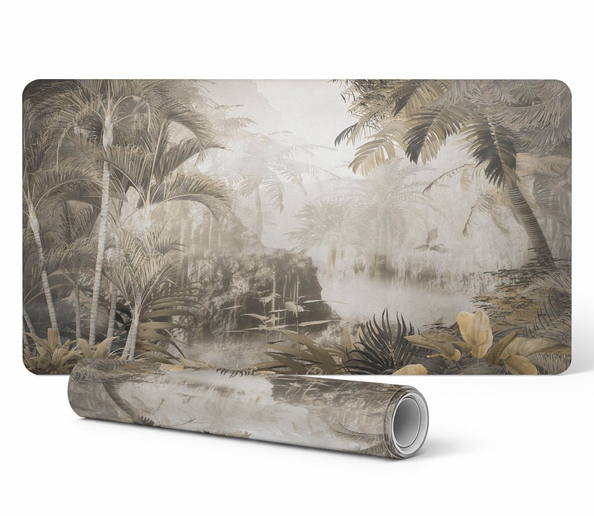 Duurzame antislip bureaumat met tropisch junglemotief, 120x60 cm