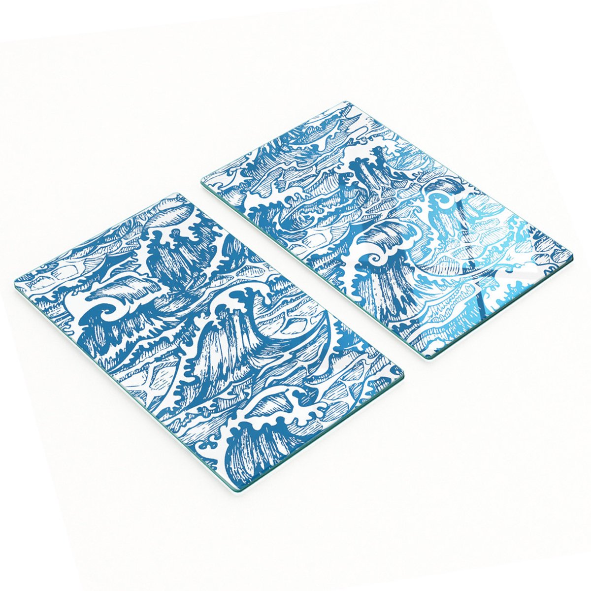 Glazen serveerplanken voor in de keuken met afbeelding van zeegolven, 2x30x52 cm