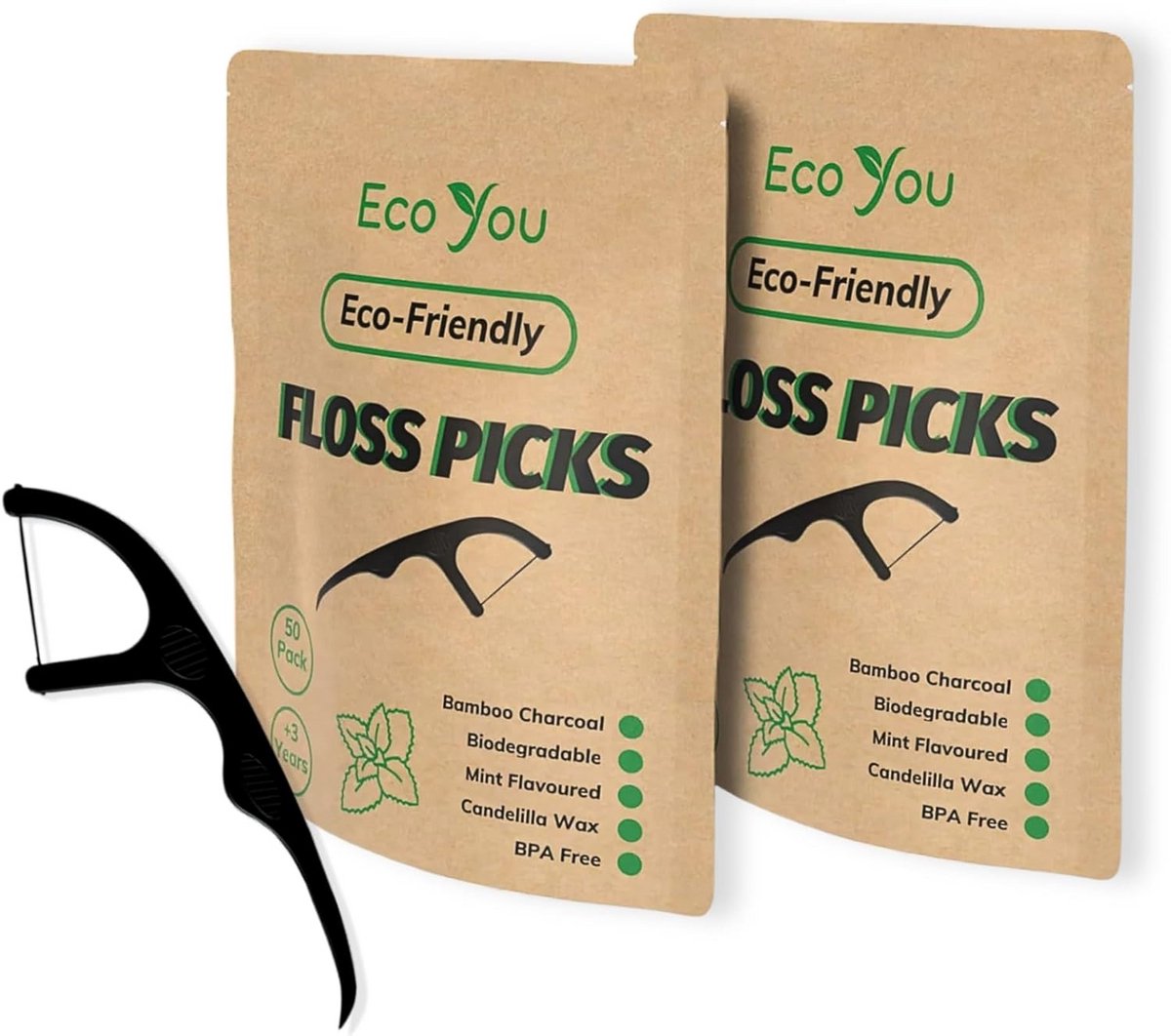 Biodegradable Floss Picks - Tandenstokers - Dagelijkse Mondhygiëne - Geactiveerde Koolstof - 200 Stuks