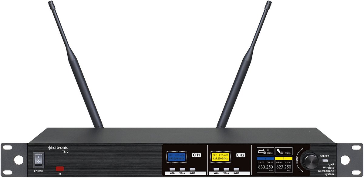 Citronic TU2-N afstembaar UHF draadloos systeem 2x headset microfoons